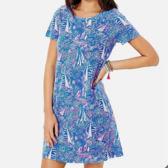 🆕 Lilly Pulitzer Cody Short Sleeve Dress in Boca Blue It's a Sailabration XS - Picture 2 of 11